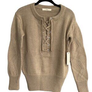 Capulet Brighton Henley Lace Up Neckline Knit Sweater Size XS